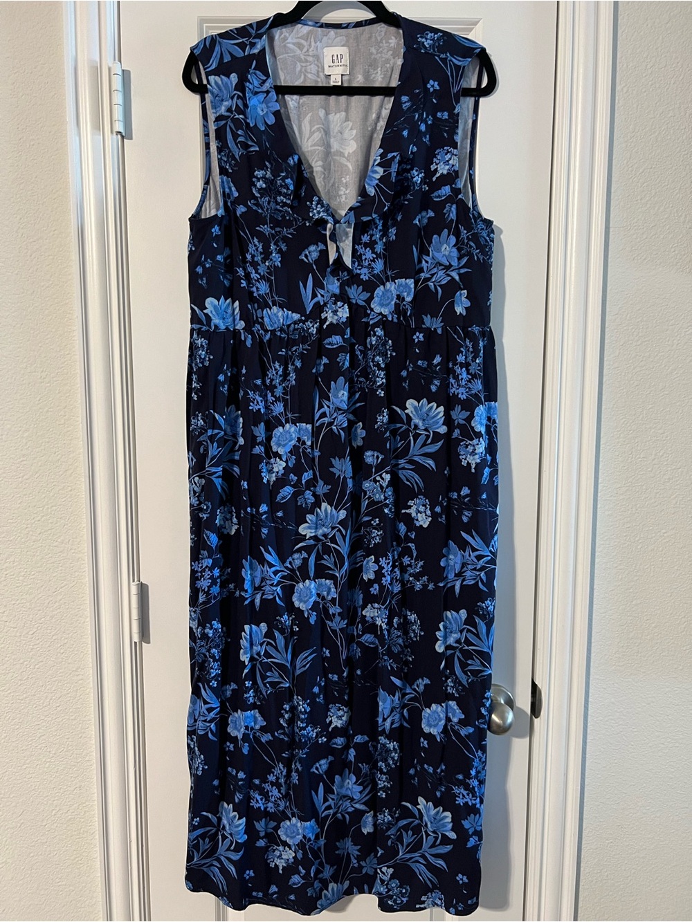 GAP Navy Blue Floral Ruffle Midi Maternity Dress